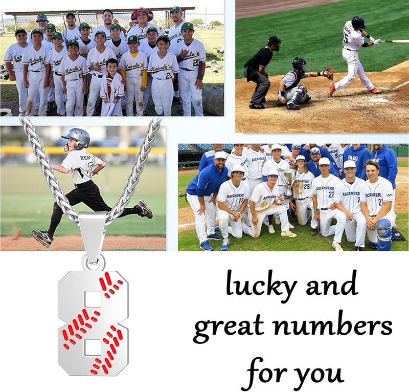 Wikavanli Personalized Baseball Jersey Number 00-99 Necklace - Stainless Steel Baseball Chain Pendant Necklace - Team Jewelry Gift for Boys, Girls, Men, Women - Image 3